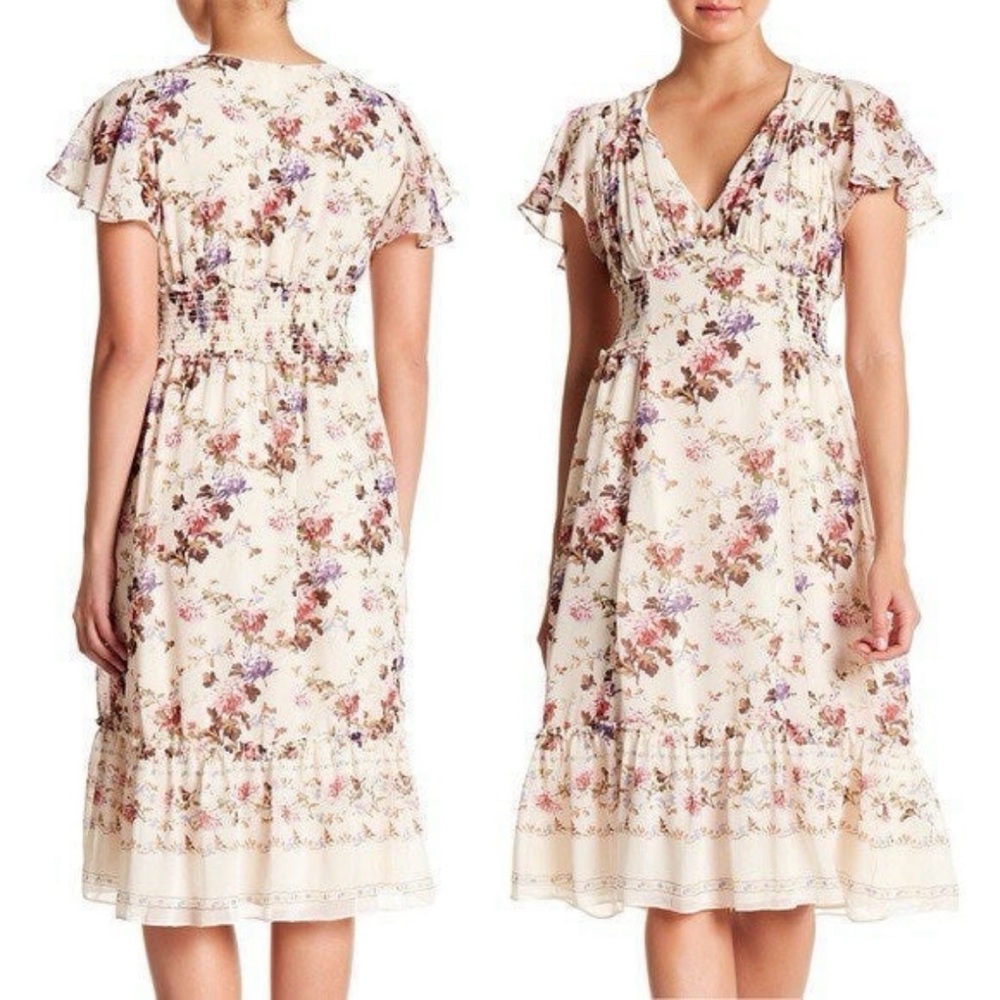 Max Studio Floral Ruffle Floral Print V-Neck Dress